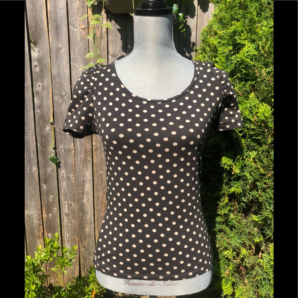 H&M Black and Beige Polka-dot Blouse